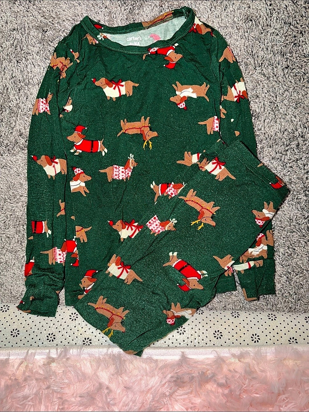 carter's Girls Size 4T Green Reindeer Print